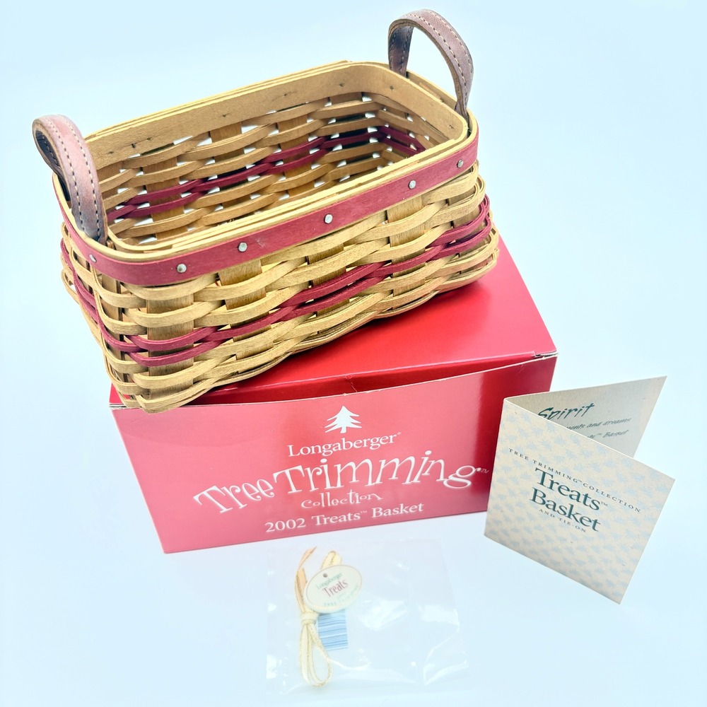 Longaberger 2002 Tree Trimming Collection Treats Basket Red Accents Box Tie-On
